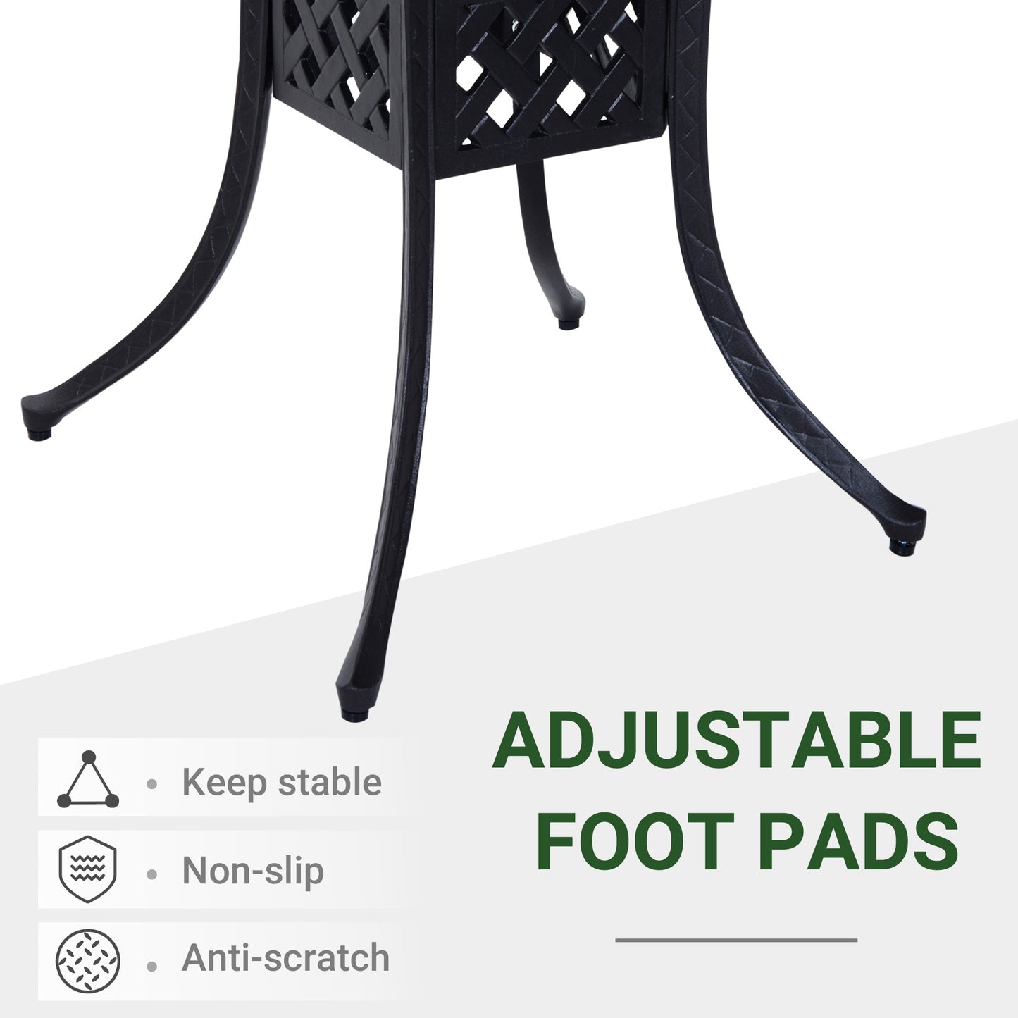 Outsunny 90cm kwadratowy stół ogrodowy z otworem na parasol, aluminiowy motyw siatki, stół jadalny na zewnątrz do ogrodu na patio, czarny