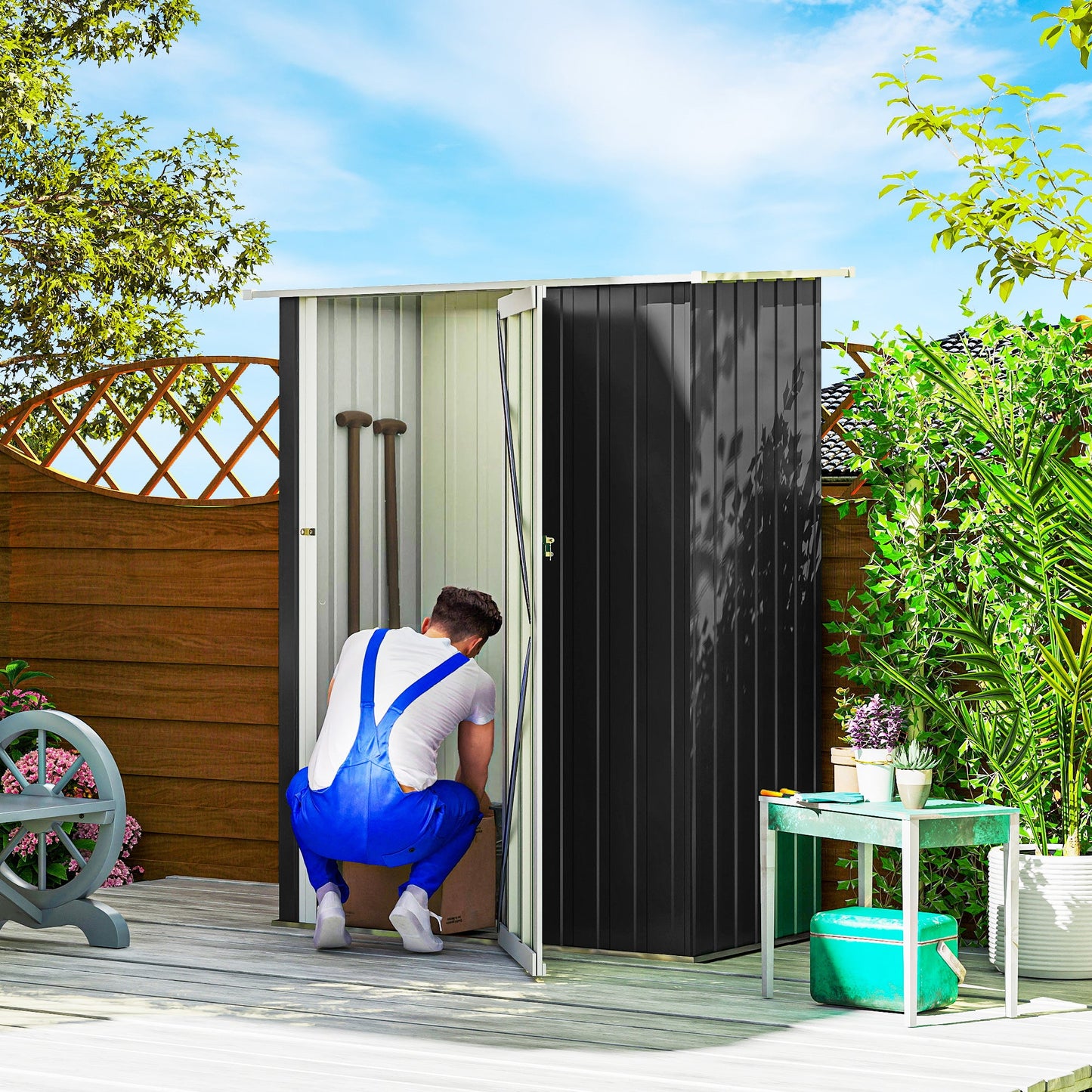Outsunny 5ft x 3ft Metal Garden Storage Shed, Outdoor Tool Shed with Sloped Roof, Lockable Door for Tools, Equipment, Grey