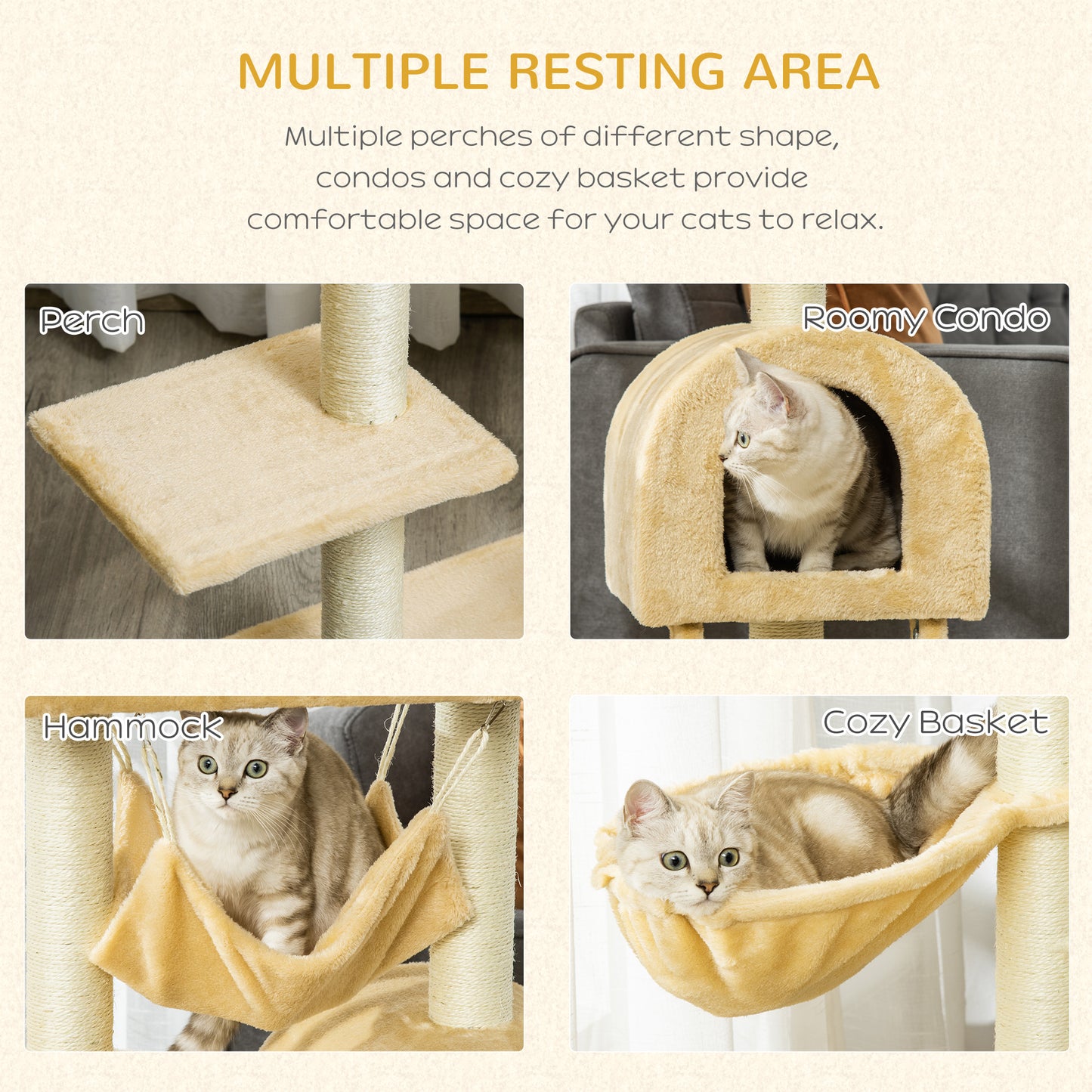 PawHut Cat Tree Tower dla kotów domowych Kitten Activity Centre Drapak z drabinką w kształcie hamaka - beżowy