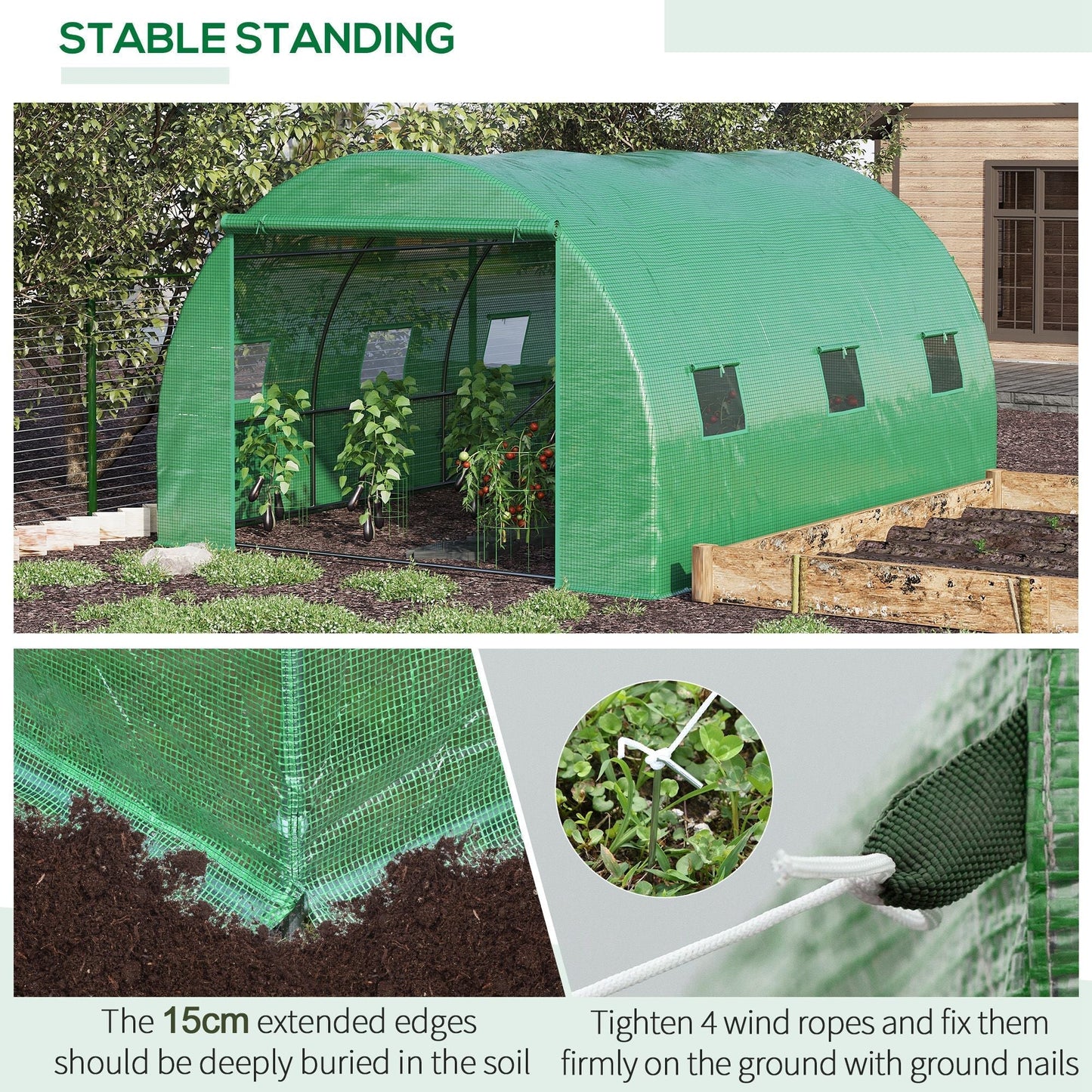 Outsunny Walk-in Polytunnel Greenhouse in Green, image 5