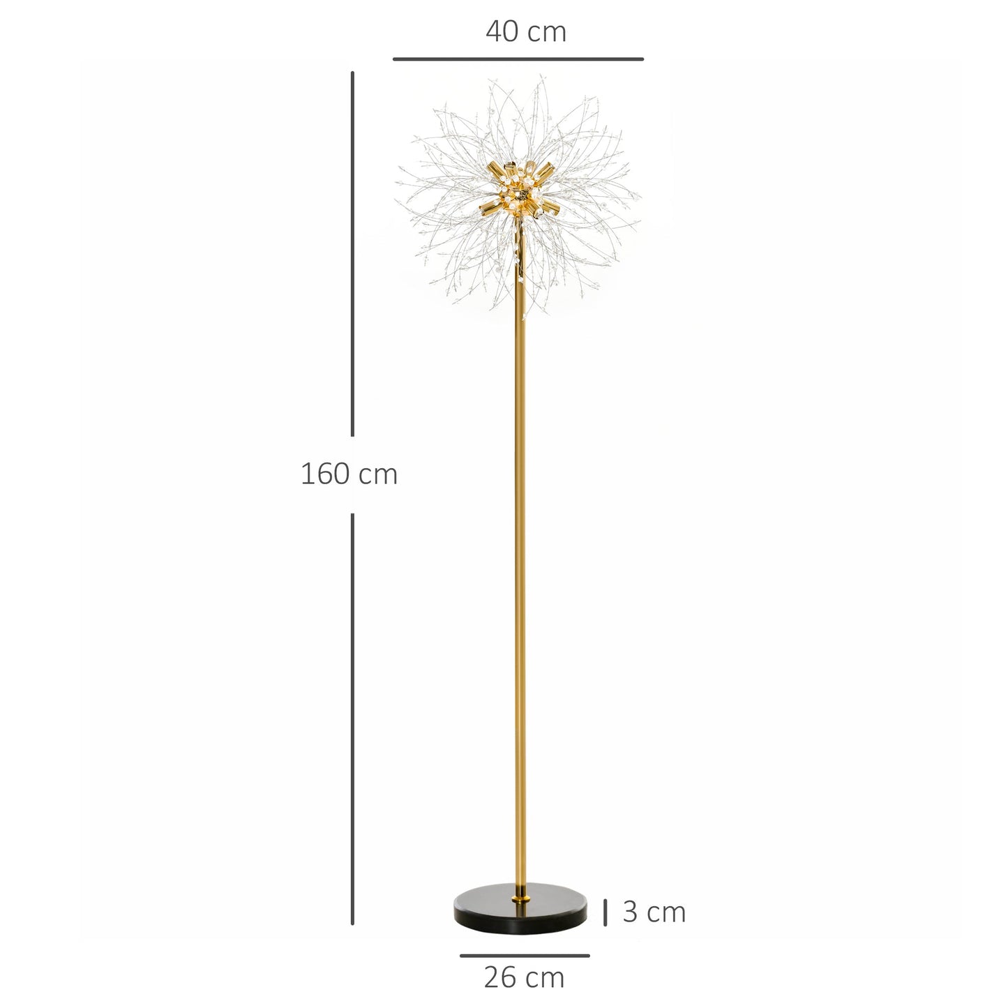 HOMCOM 160cm Lampa podłogowa Dandelion-Crystallite z przełącznikiem nożnym