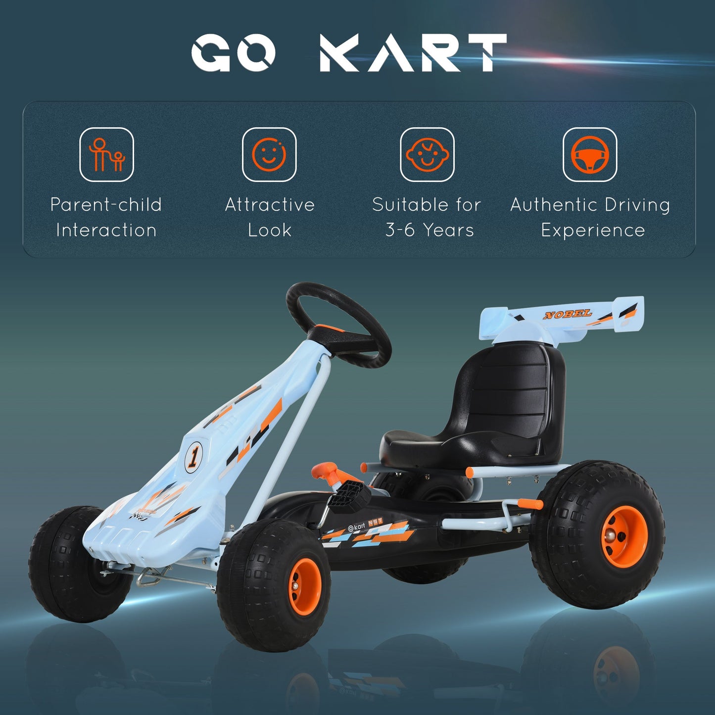 HOMCOM Kids Dziecięcy Gokart na pedały Ręczny samochód do jazdy z hamulcem, biegami, kierownicą, regulowanym siedzeniem, pojazd do zabawy na świeżym powietrzu, 97 x 66 x 59 cm