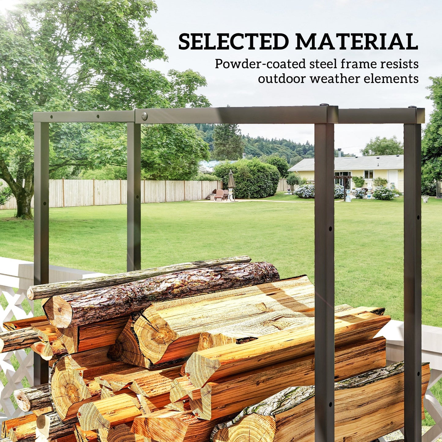 Outsunny Firewood Log Rack Set of 2, chowany metalowy uchwyt do przechowywania drewna, półka do przechowywania drewna do kominka wewnątrz i na zewnątrz z haczykami, 65 x 25 x 150 cm, czarny