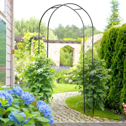 Outsunny Vintage Style Steel Garden Patio Outdoor Arbor & Trellis Arch Support in Black, image 2
