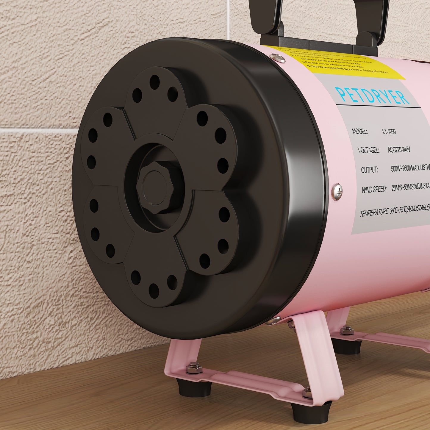 PawHut 2200W Dog Hair Dryer with Adjustable Temperature & Velocity, 3 Different Nozzles, Pink