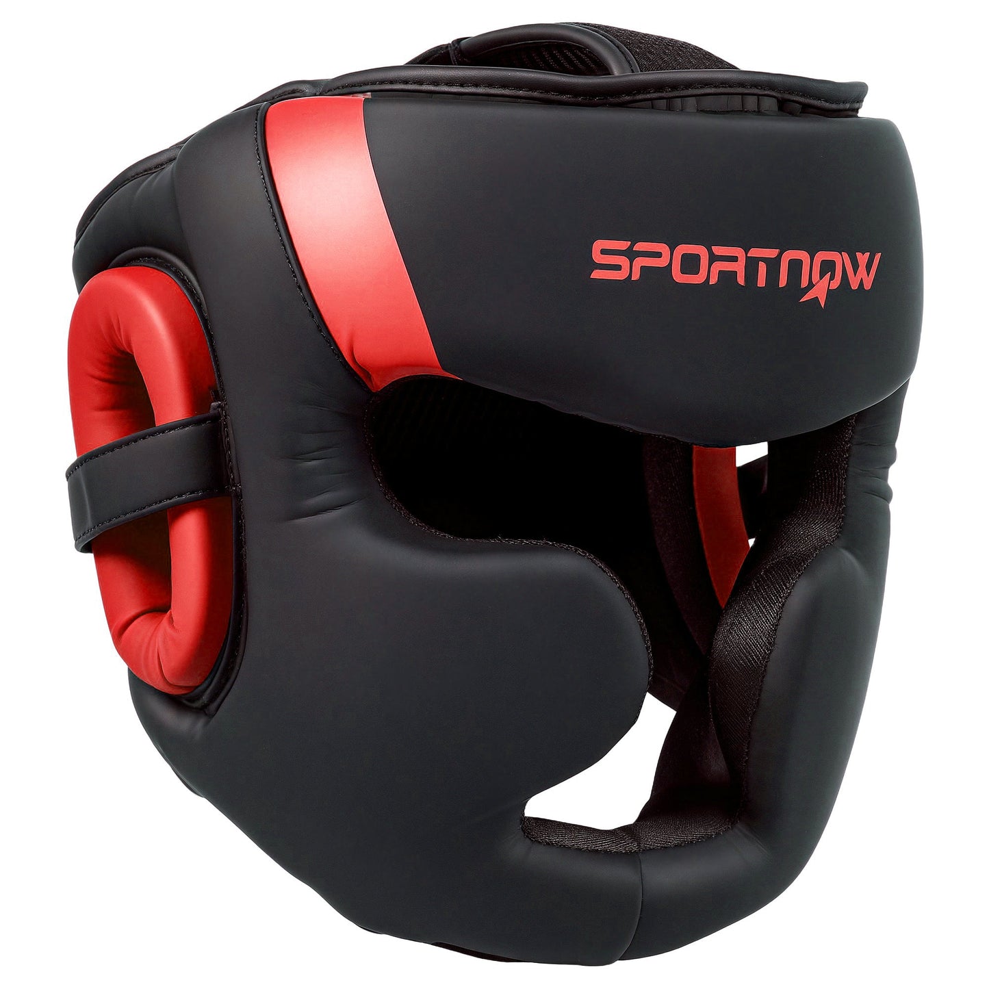 Kask bokserski SPORTNOW z regulowanym paskiem zapewniający pełną ochronę twarzy do kickboxingu, sparingów, sztuk walki, karate, taekwondo, czerwony
