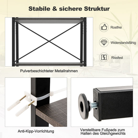 4-Tier Bookshelf with Metal Frame-Brown