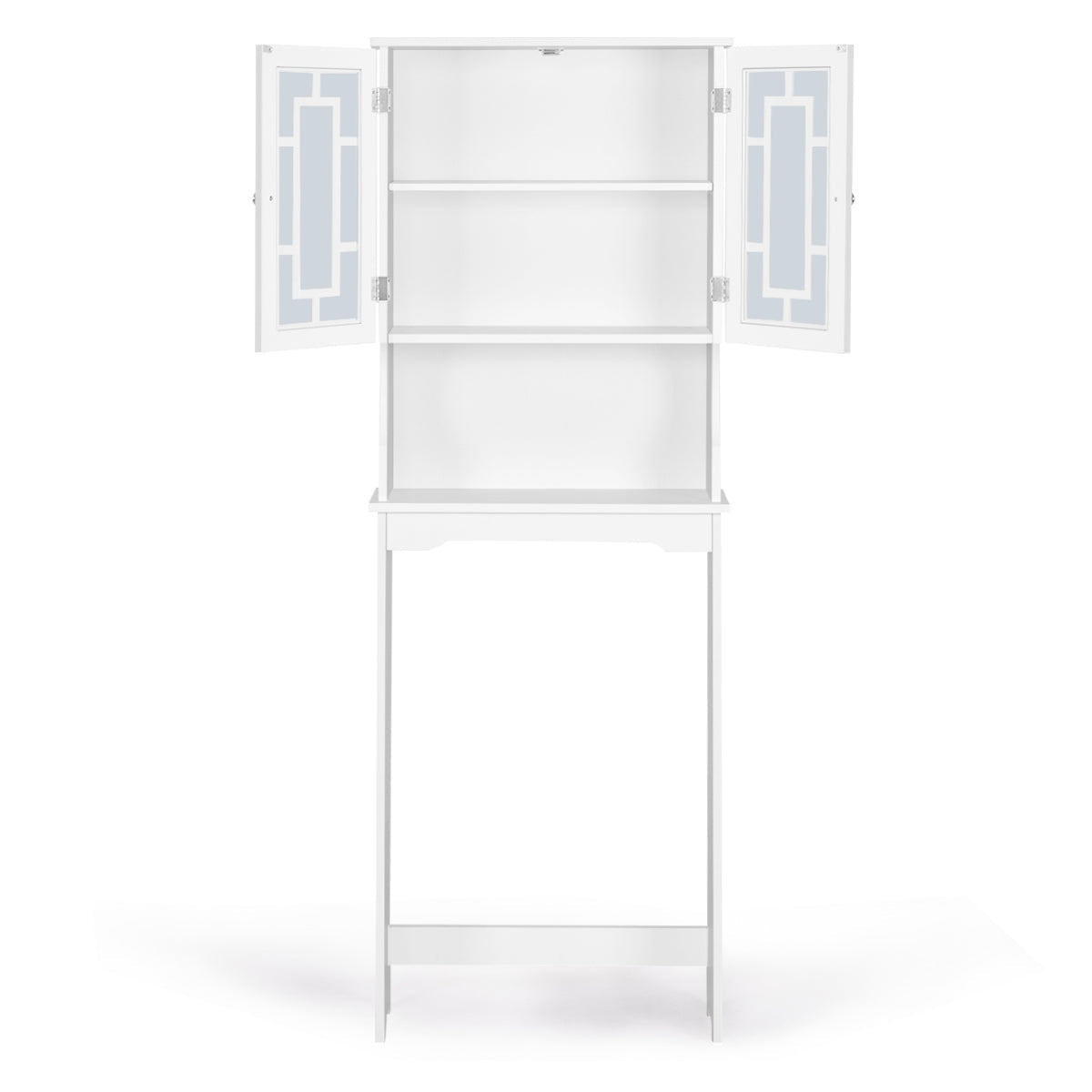 Over The Toilet Storage Cabinet with Double Tempered Glass Doors-White
