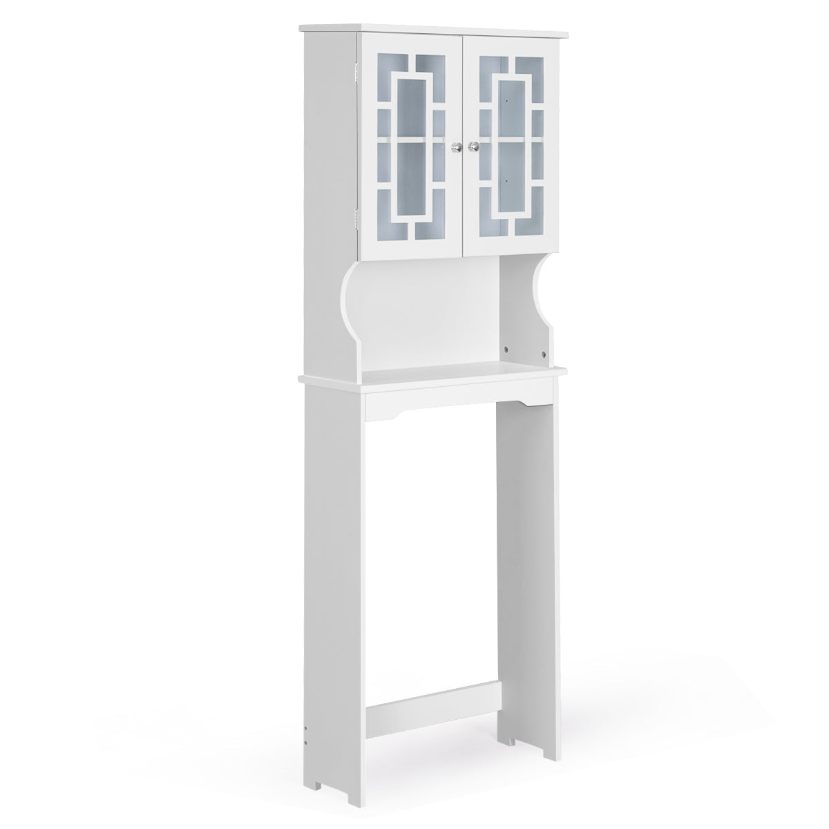 Over The Toilet Storage Cabinet with Double Tempered Glass Doors-White