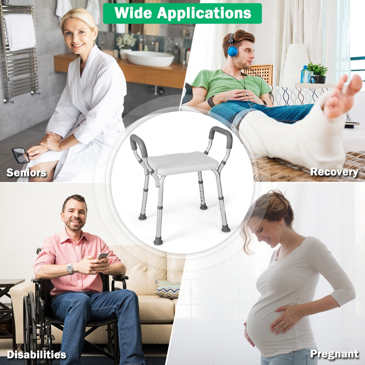 Bath Chair Shower Bench with Detachable Padded Arms