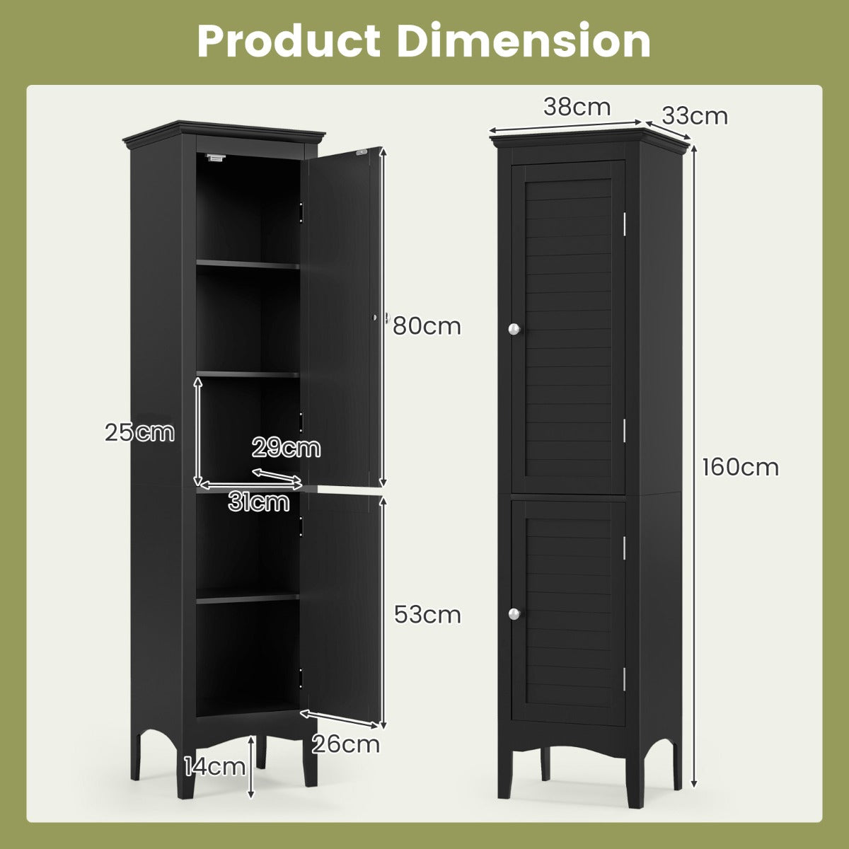 Tall Narrow Bathroom Cabinet-Black