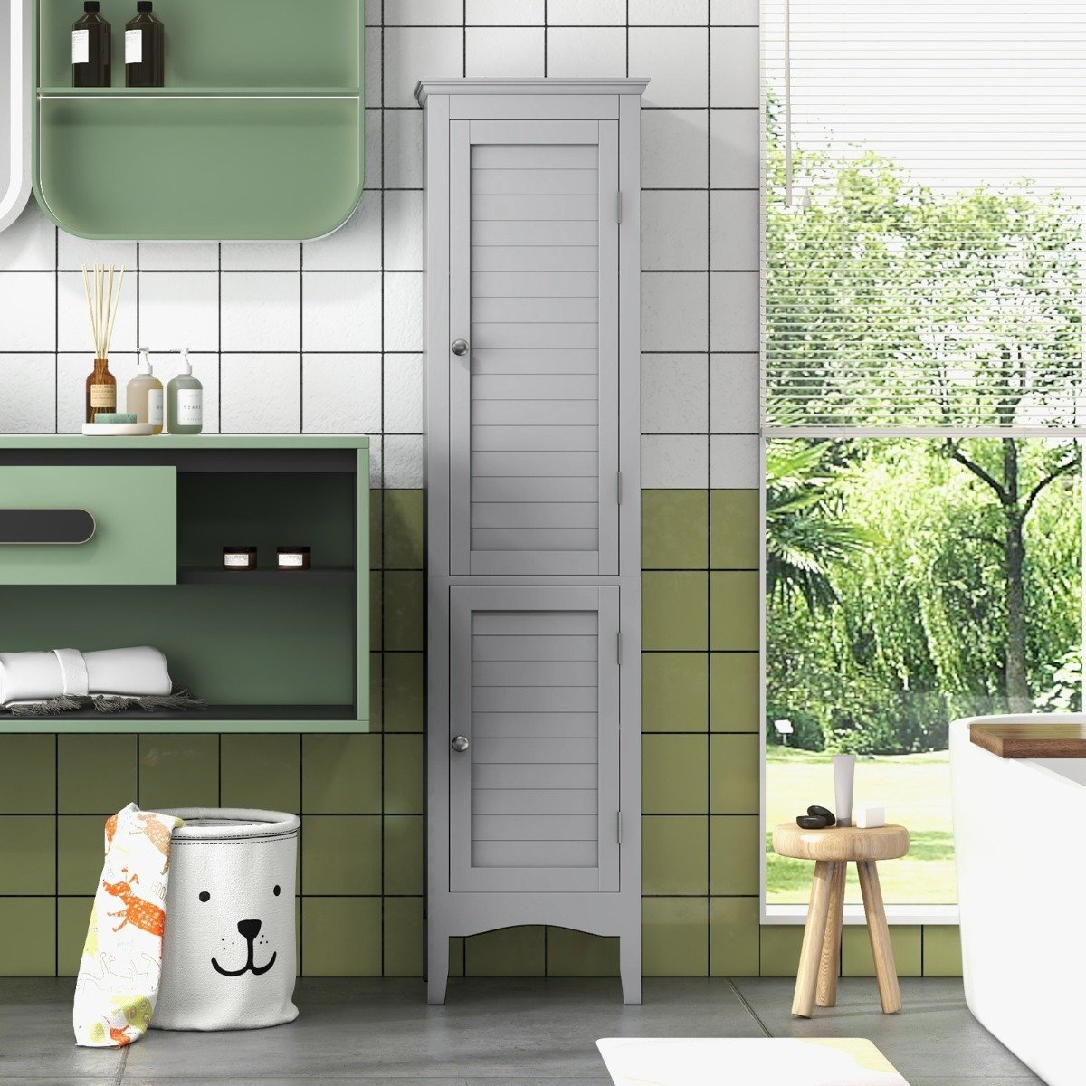 Tall Narrow Bathroom Cabinet-Grey