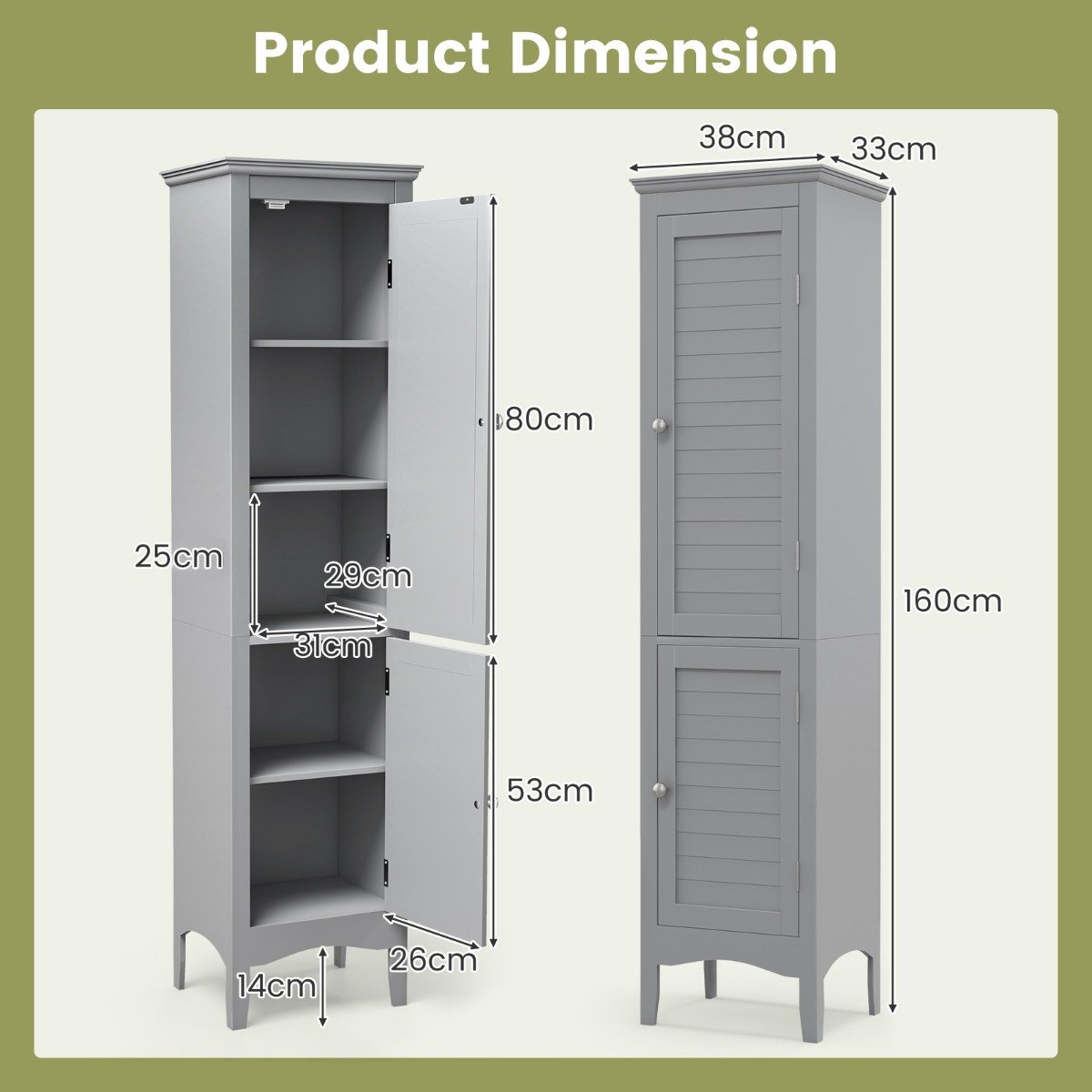 Tall Narrow Bathroom Cabinet-Grey