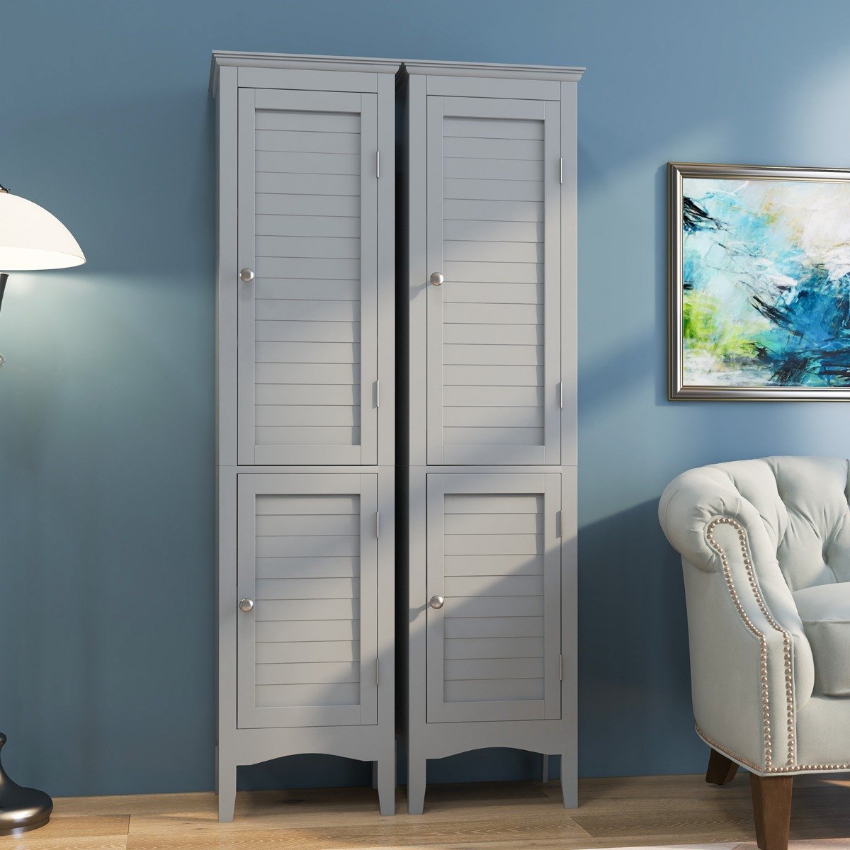 Tall Narrow Bathroom Cabinet-Grey