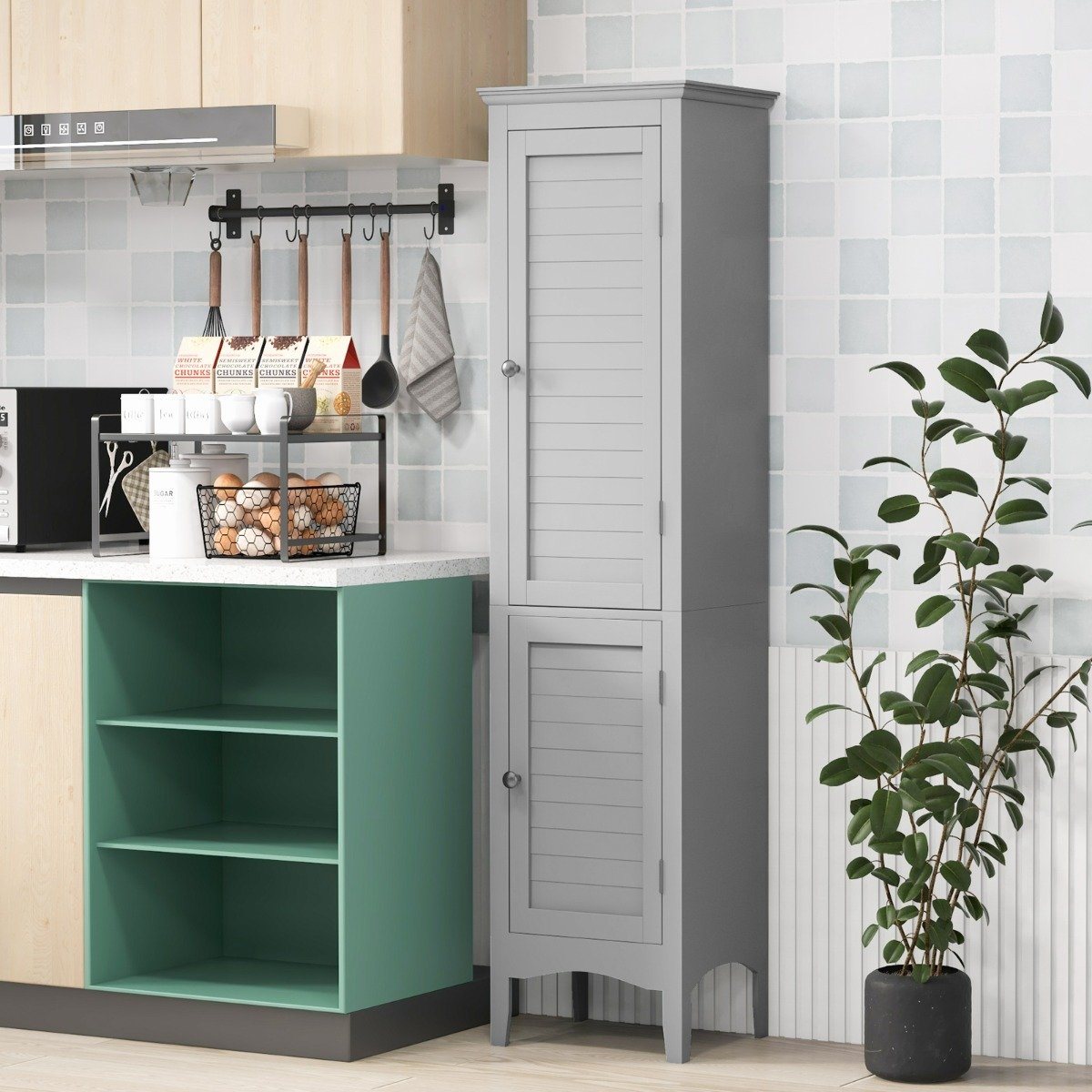 Tall Narrow Bathroom Cabinet-Grey
