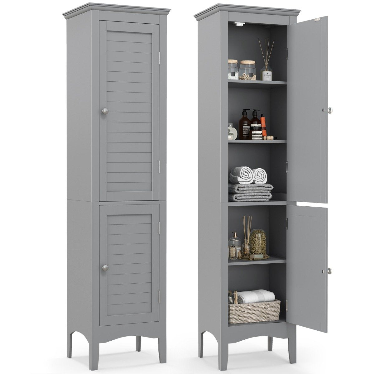 Tall Narrow Bathroom Cabinet-Grey