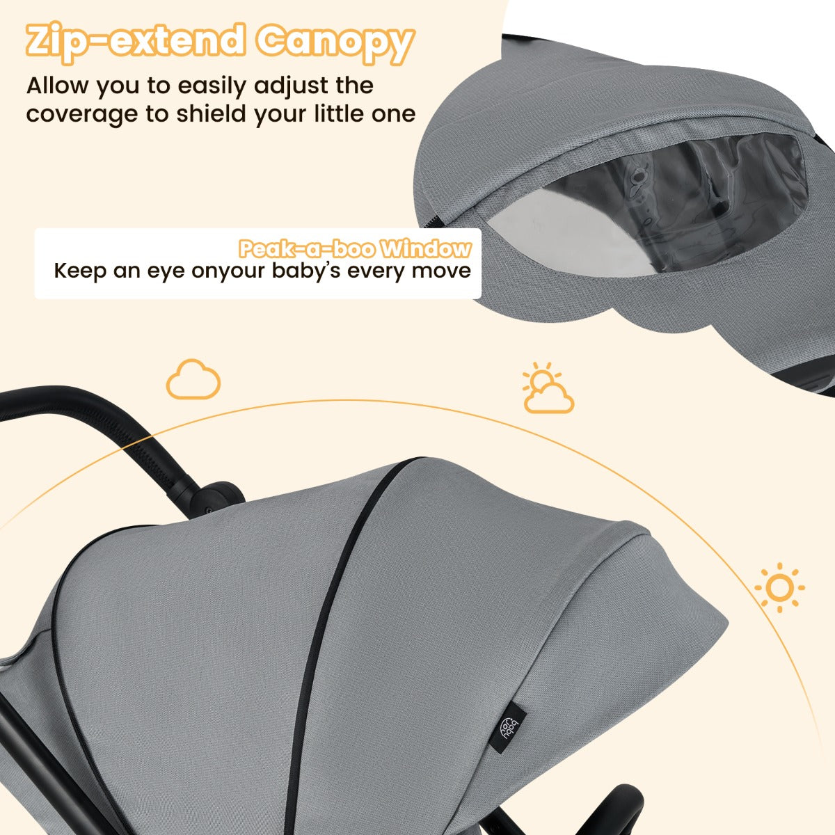 Baby Stroller with Reversible Seat Foldable Infant Pram Stroller-Grey