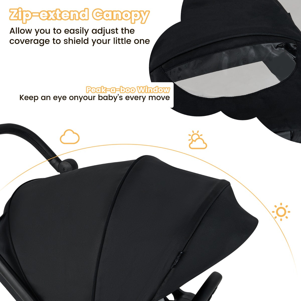 Baby Stroller with Reversible Seat Foldable Infant Pram Stroller-Black