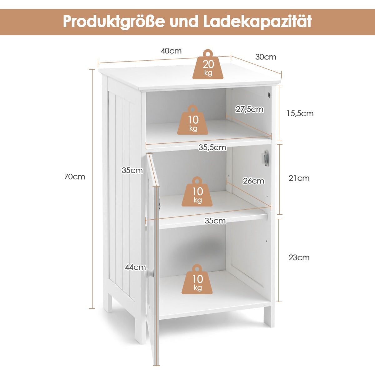 Bathroom Freestanding Adjustable Shelf Floor Storage Cabinet-White