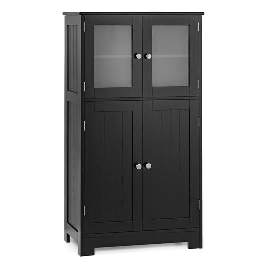 Bathroom cabinet with glass doors & adjustable shelf, bathroom cabinet, tall cabinet, wood, black
