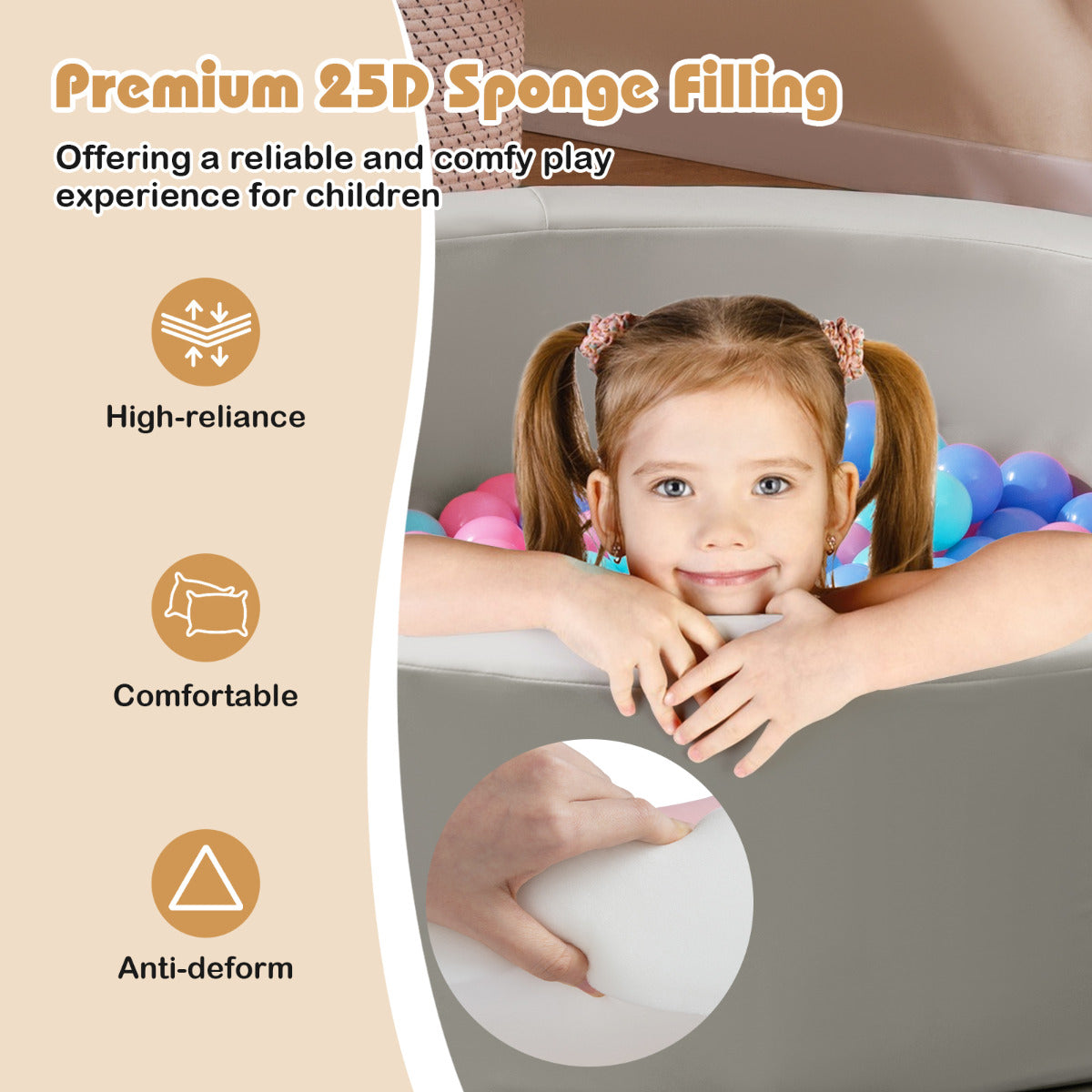 Ball Pit for Toddlers Baby Foam Ball Pit with Ocean Balls Soft Round Kids Ball Pool-Grey