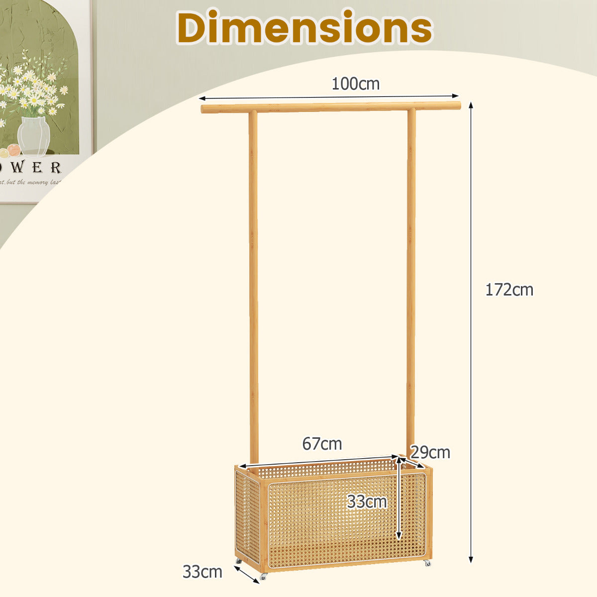 Bamboo Clothes Rack 2-In-1 Clothing Hanging Rail-Natural