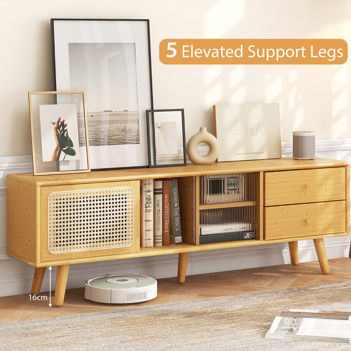 Bamboo TV Stand for TV up to 65 Inch-Natural