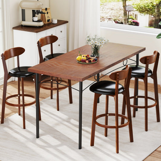 Bar Stool Set of 2 with Curved Backrest and Footrest-29 Inches