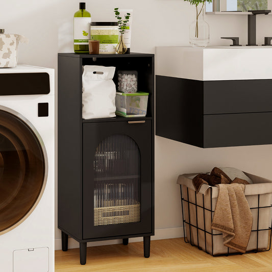 Bathroom Floor Cabinet with Adjustable Shelf for Hallway Living Room-Black