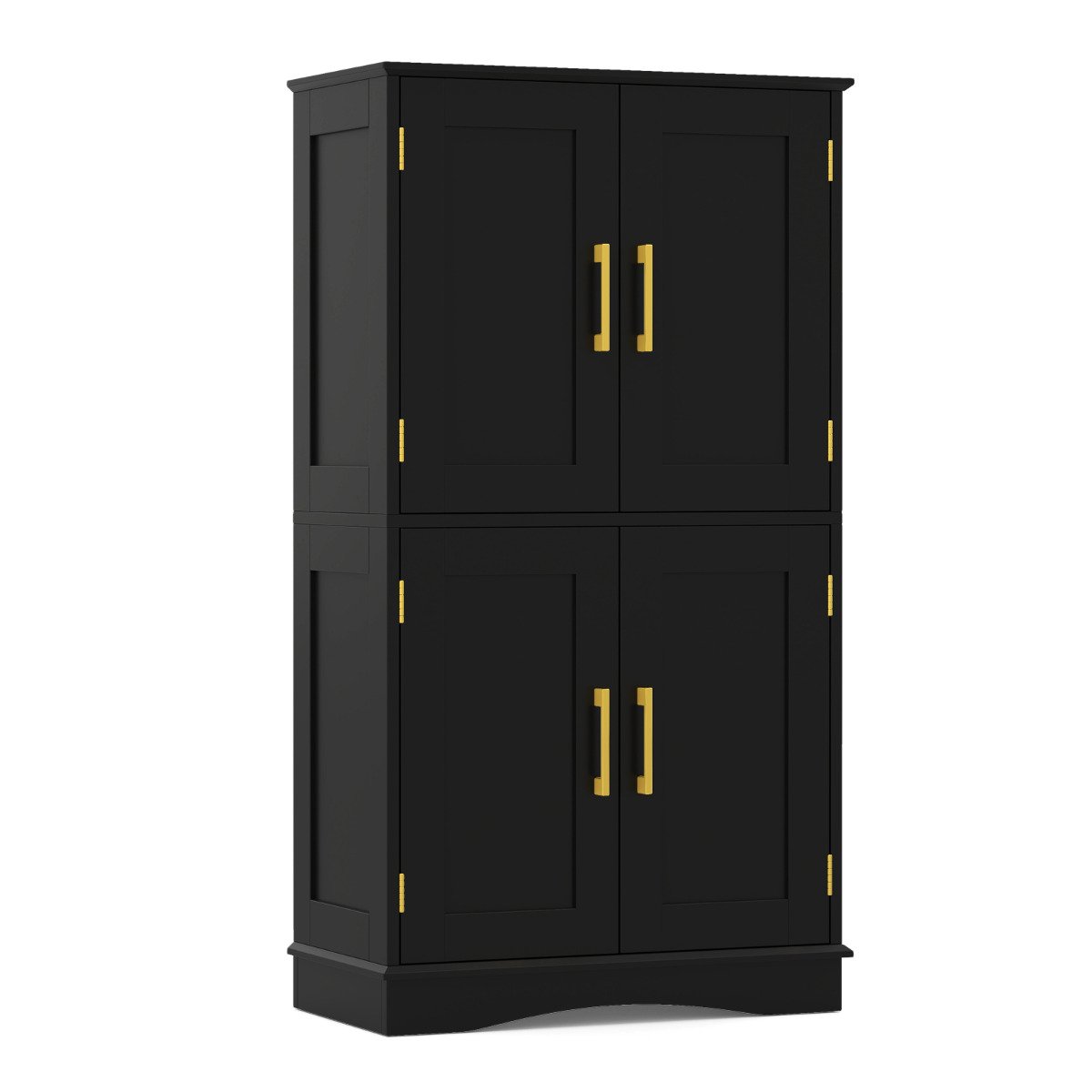 Bathroom Floor Storage Cabinet with 4 Doors and 2 Adjustable Shelves-Black