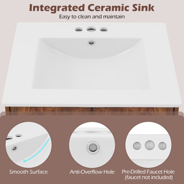 Bathroom Vanity Unit with Basin and Ceramic Sink-Brown