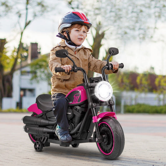 6V Kids Ride On Motorcycle with Training Wheels and Headlight for Toddlers-Pink