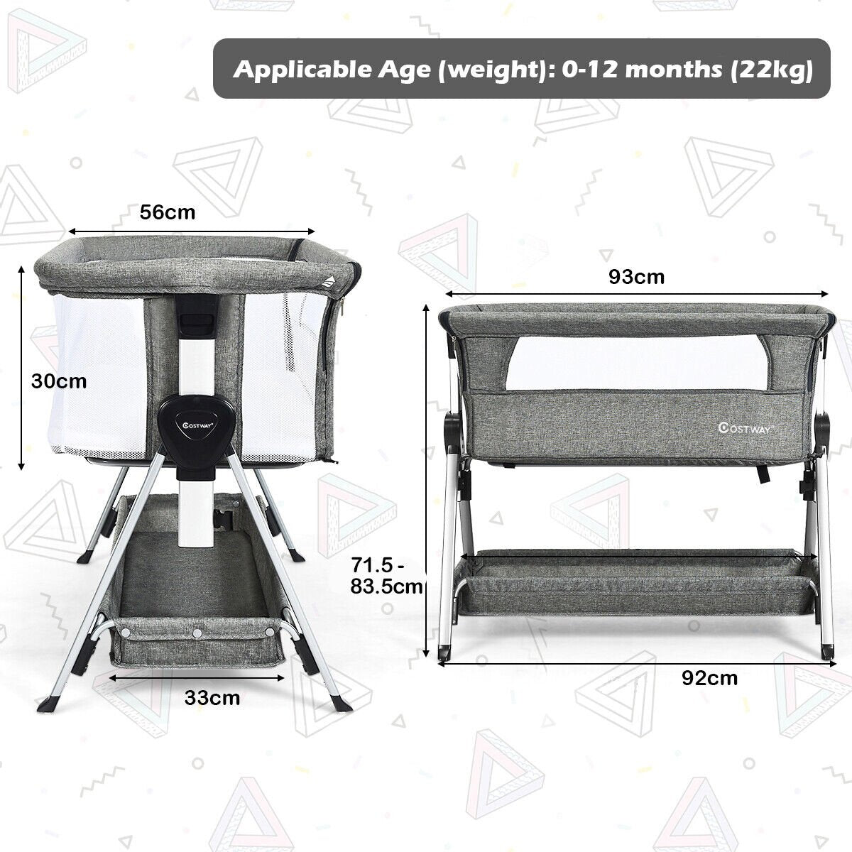 Portable Baby Crib with Adjustable Height and Wheels-Dark Grey