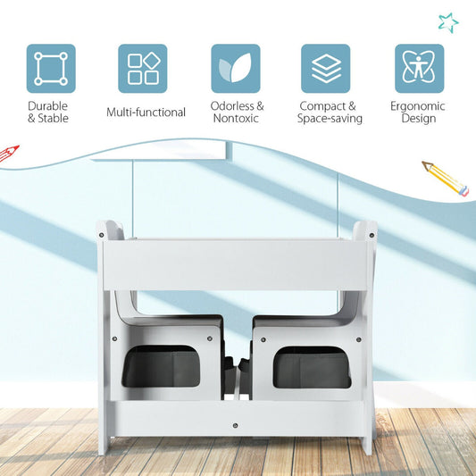 Children's Table and Chair Set with Storage Boxes-Grey