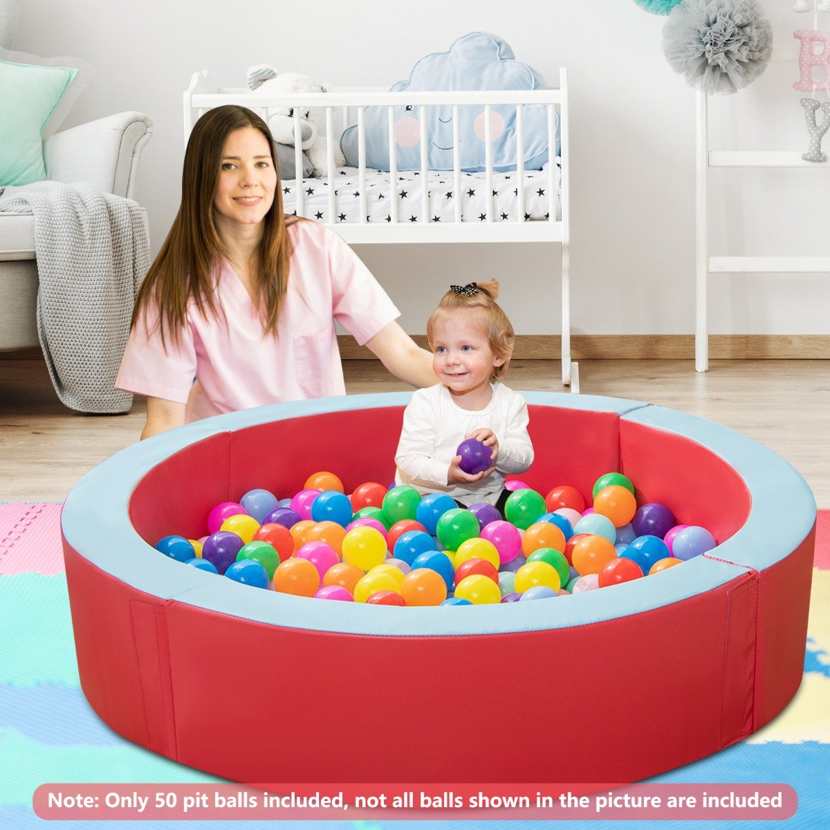 Foam Ball Pit with 50 Colorful Balls-Red