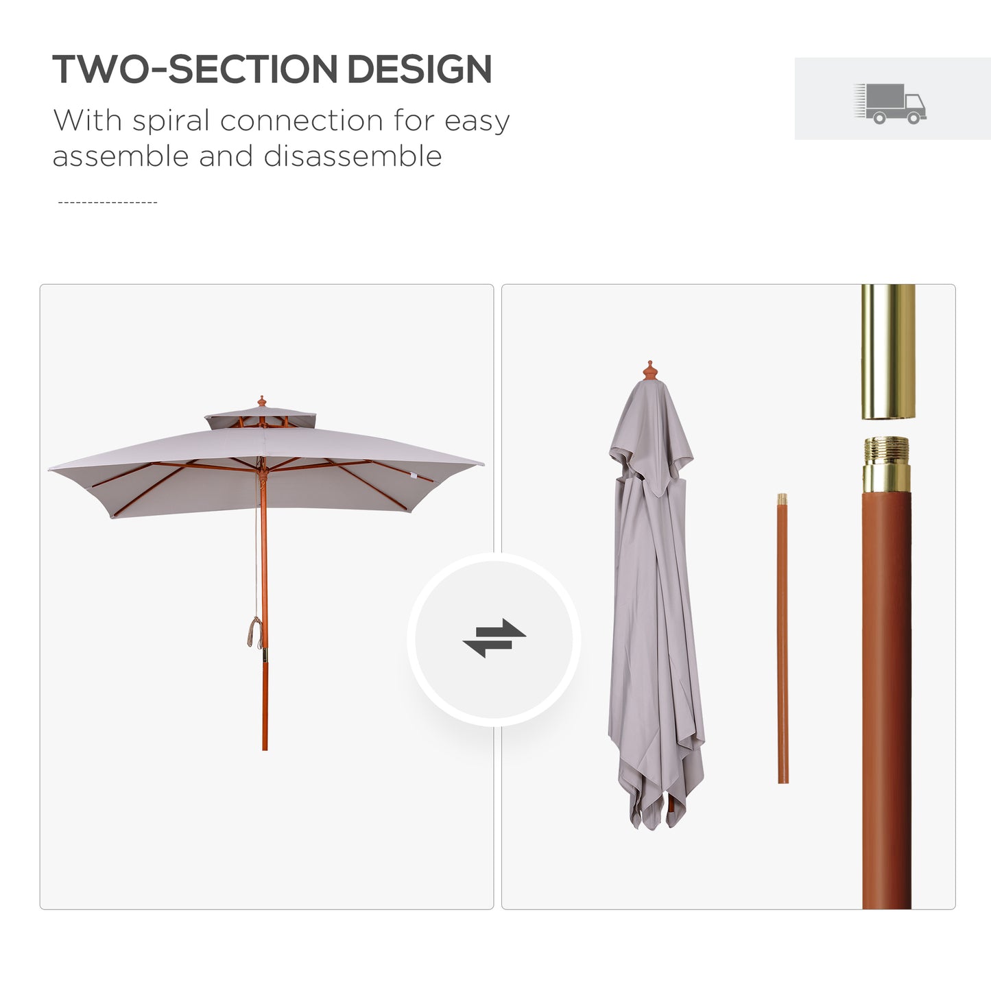 Outsunny 3 x 3 (m) Parasol ogrodowy, duży parasol, baldachim przeciwsłoneczny na zewnątrz z podwójnym poziomem, szary