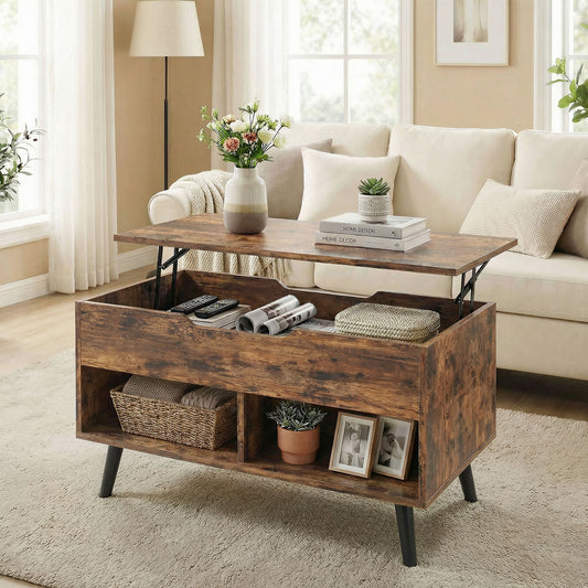 HOMCOM Lift Top Coffee Table in Rustic Brown, image 2