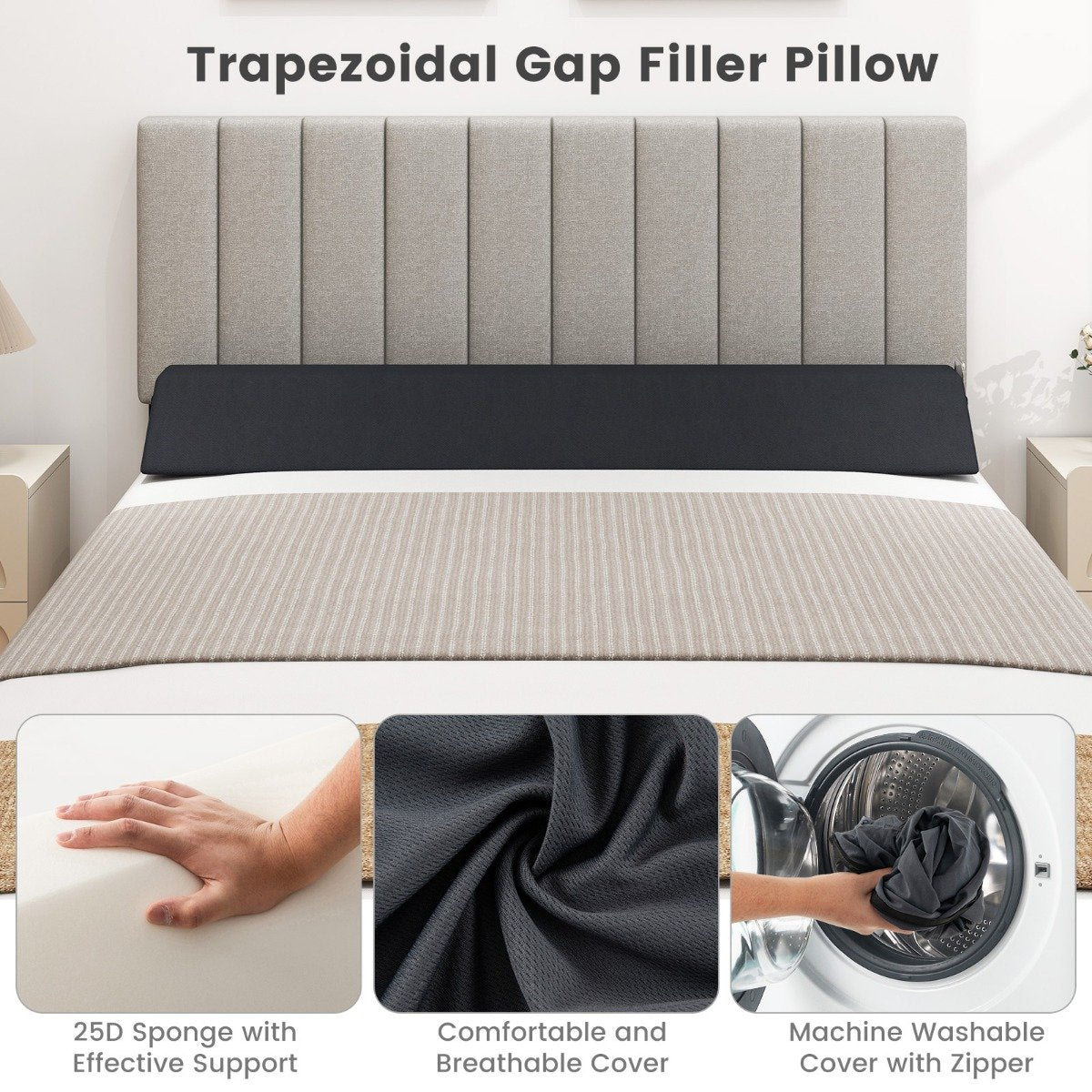 Bed Wedge Pillow with 2 Storage Pockets-Full Size