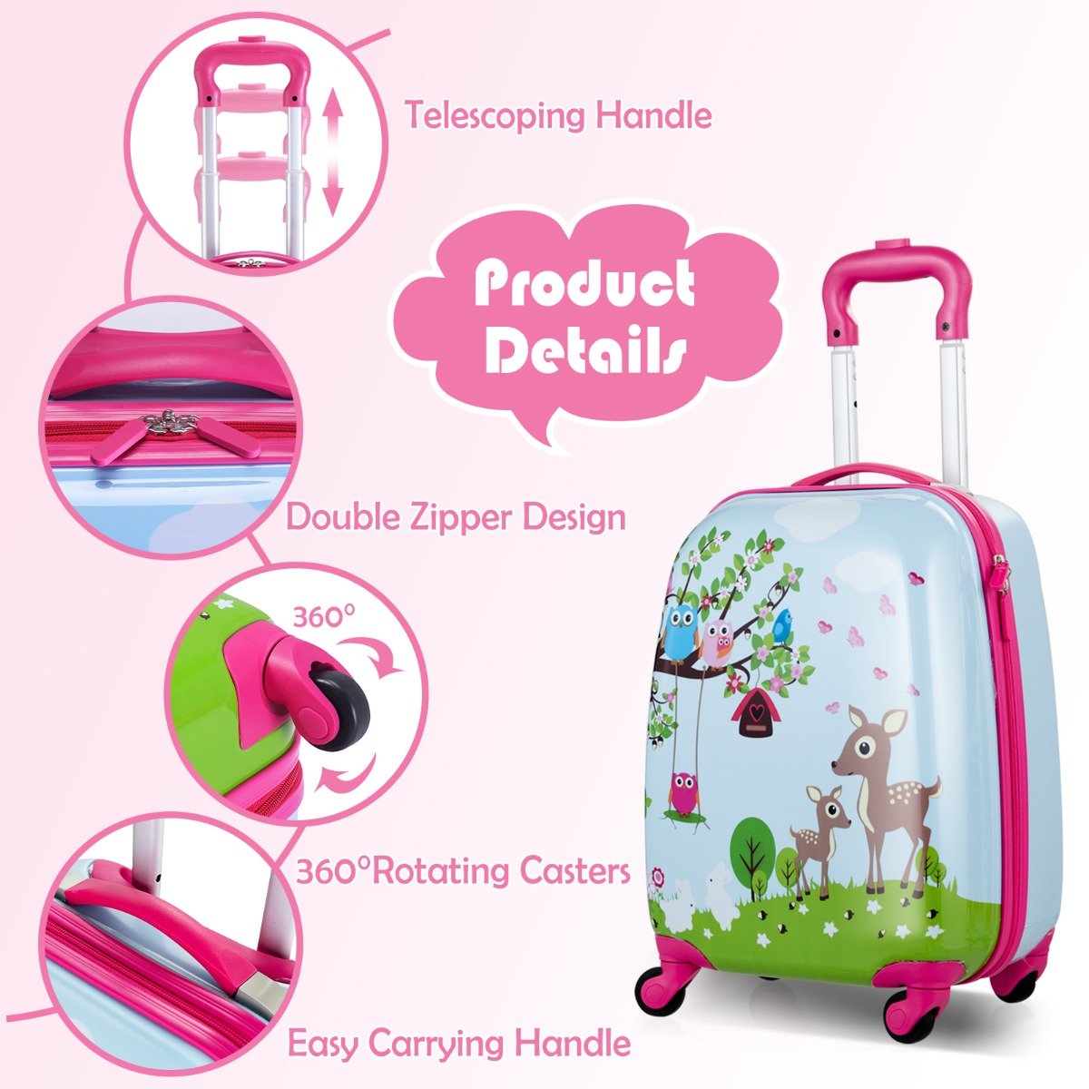 2 Pieces Kids Luggage Set with Carry-on Suitcase and Backpack-Forest