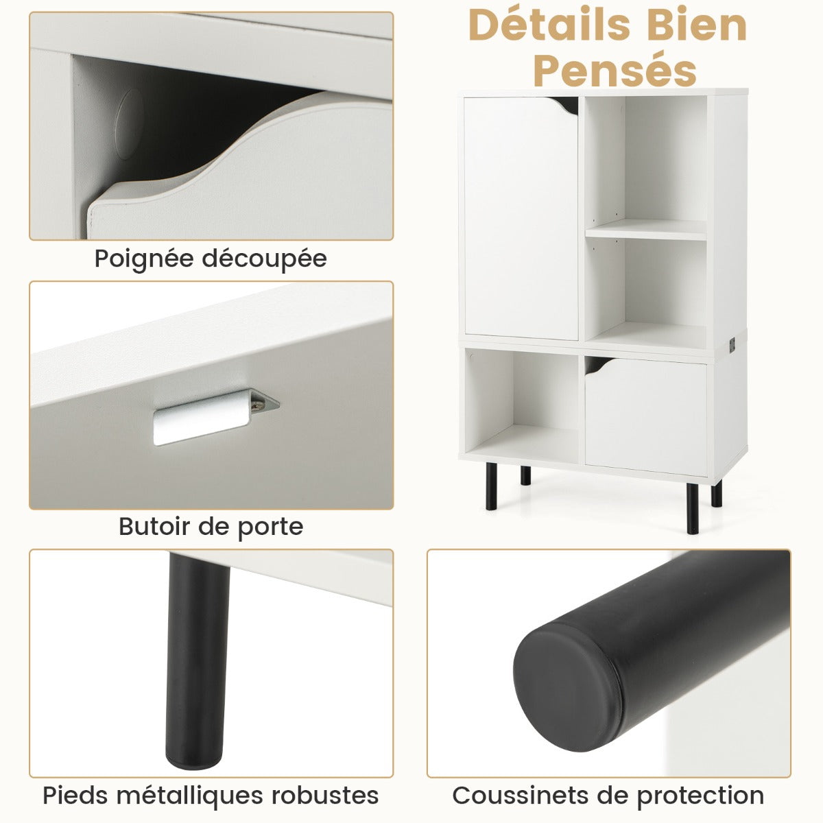 Stackable Bookcase with Adjustable Shelf and Cubes-White