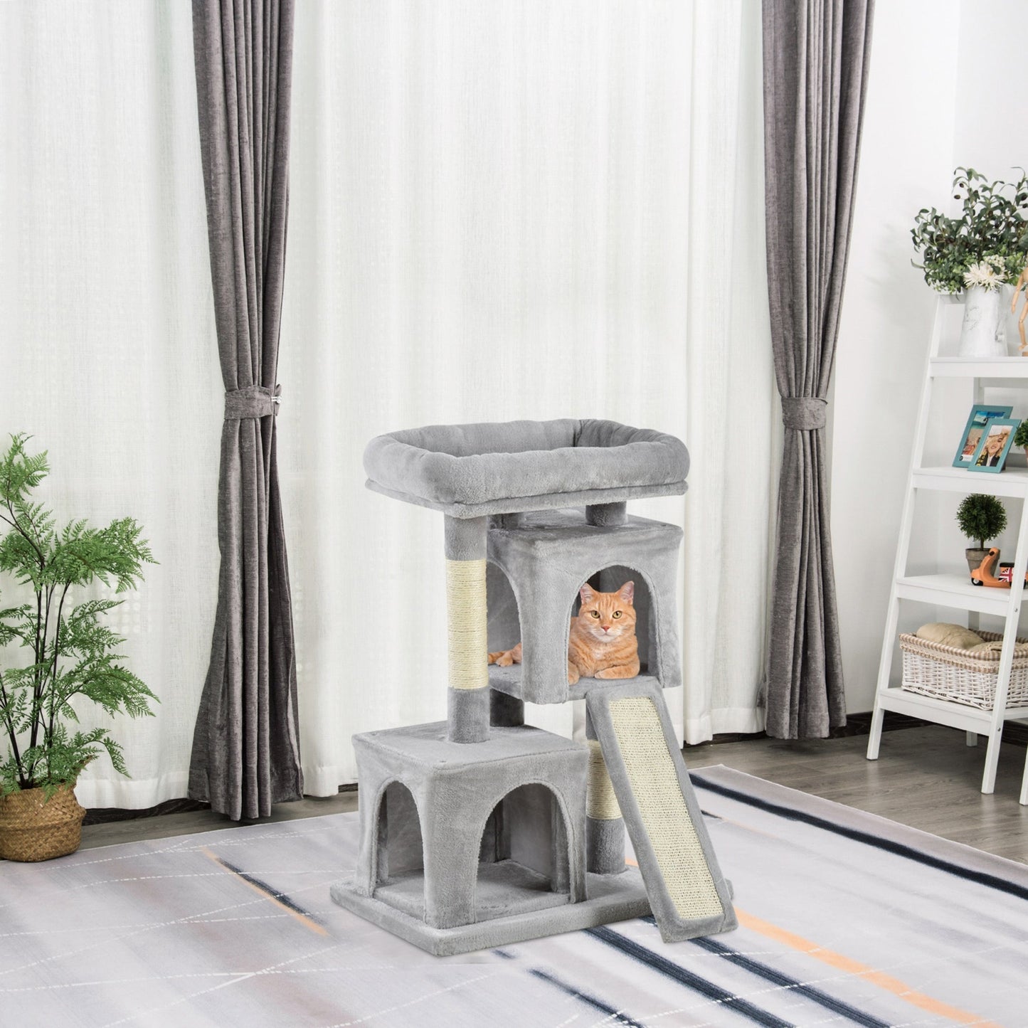 PawHut Cat Tree for Indoor Cats 81cm Cat Scratching Post Scratch Board Kitten Tower Climbing Frame Grey