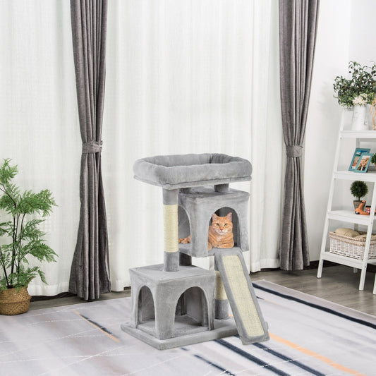 PawHut Cat Tree for Indoor Cats 81cm Cat Scratching Post Scratch Board Kitten Tower Climbing Frame Grey