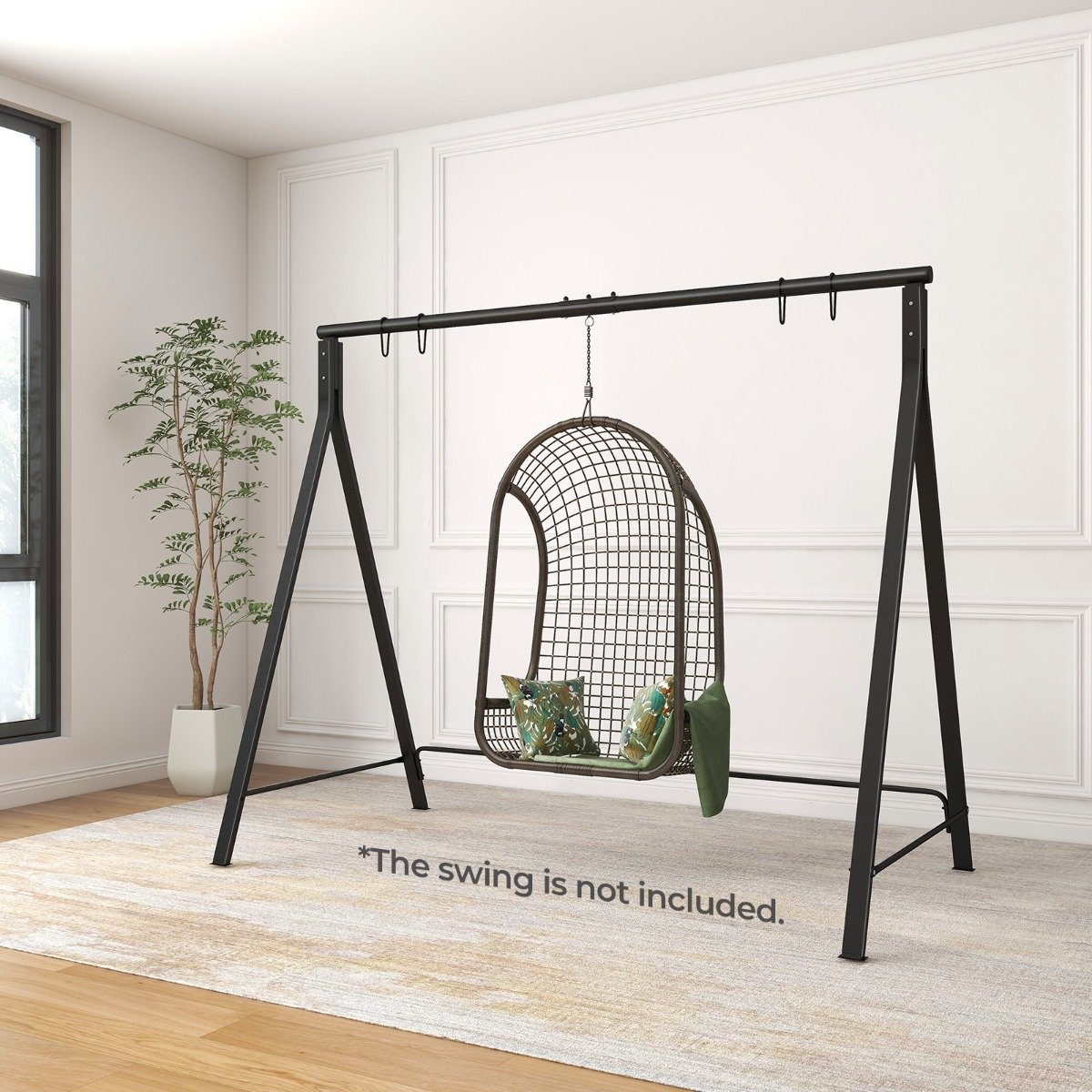 Porch Swing Frame Patio Metal Swing Stand with A-Shaped Structure-Black