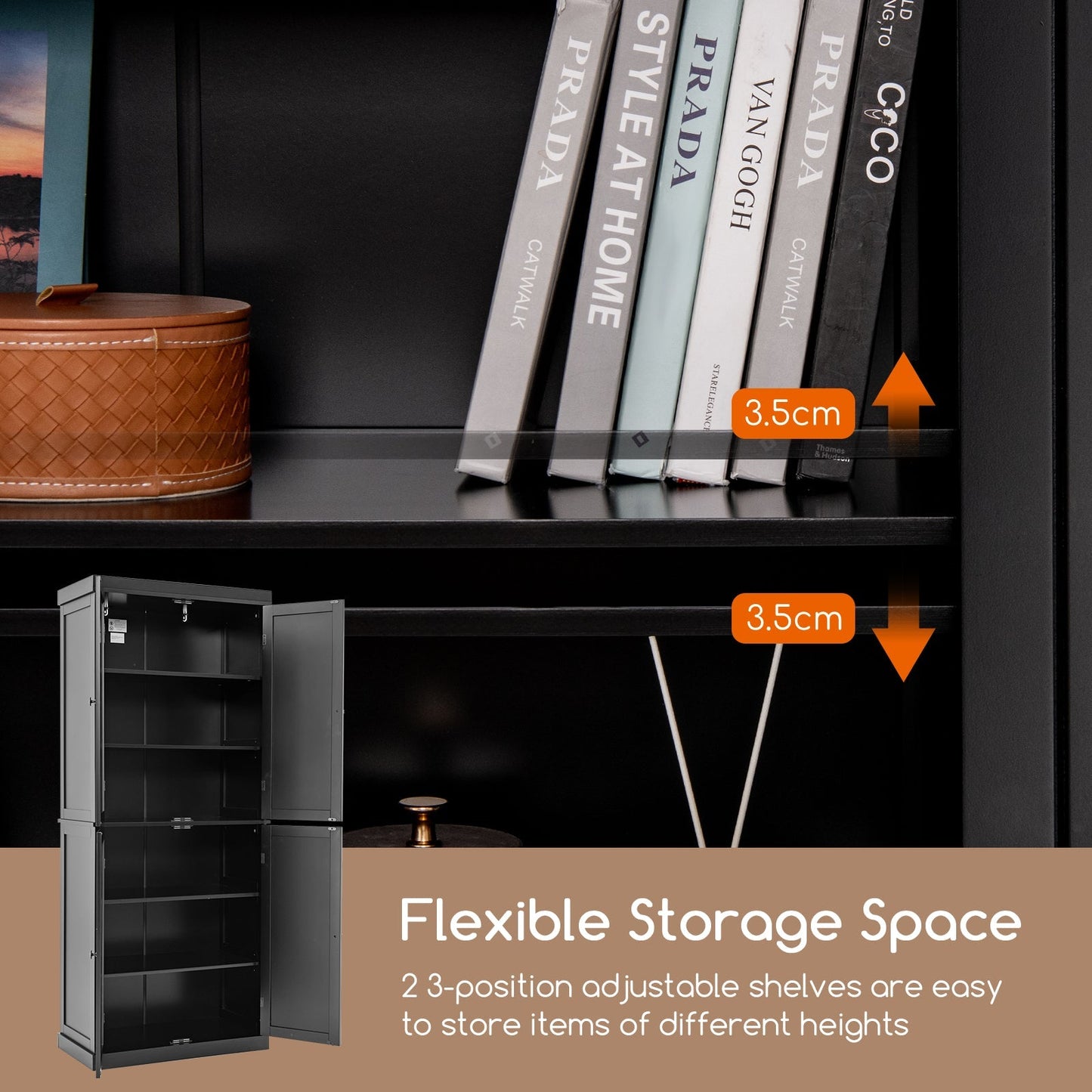 4 Door Freestanding Kitchen Pantry Buffet Cabinet-Black