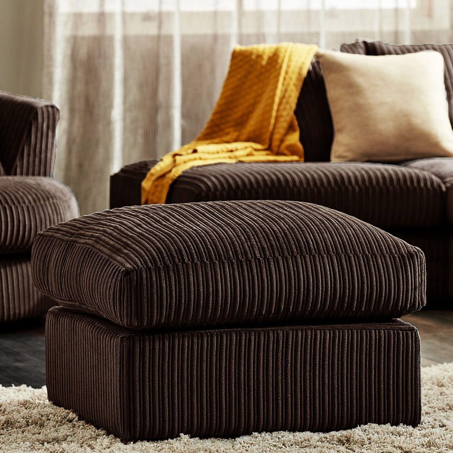 Sofa narożna Blake Full Back Grey Jumbo Cord - podłokietnik po prawej i lewej stronie - dostępna w innych kolorach