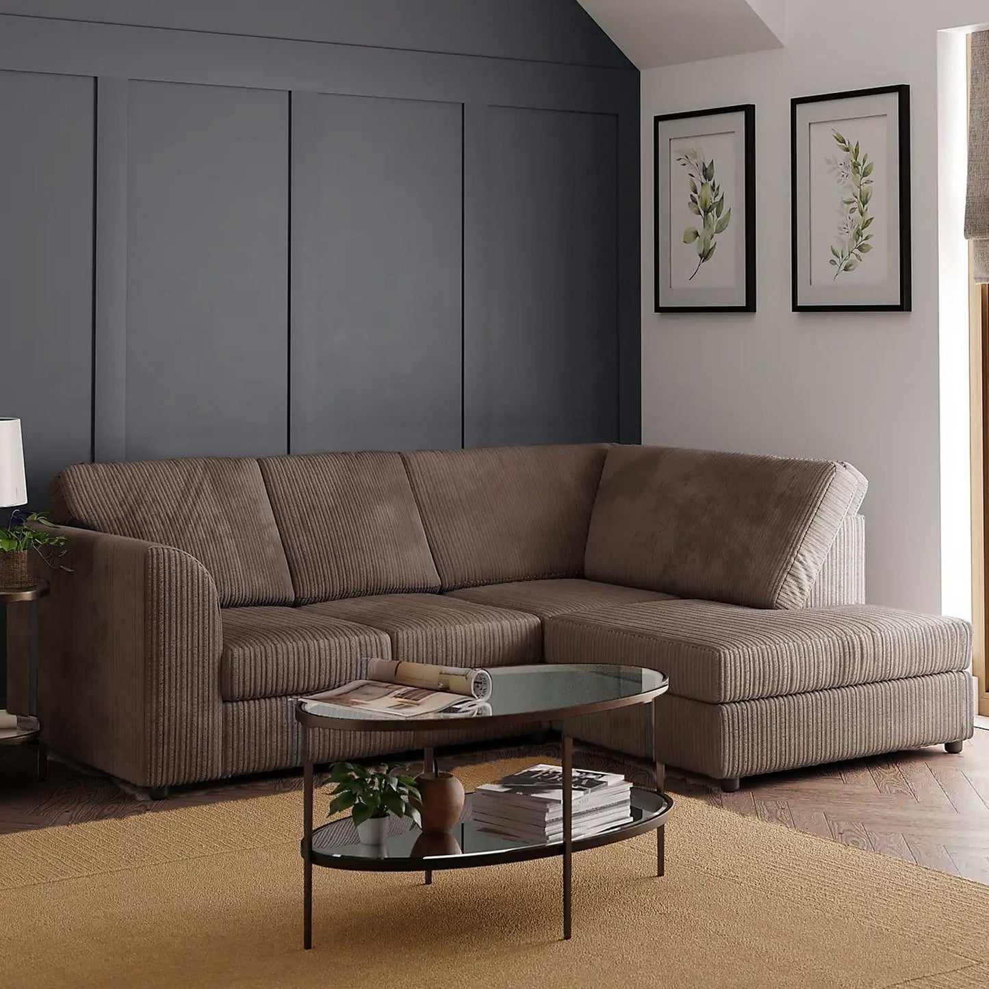 Sofa narożna Blake Full Back Black Jumbo Cord - podłokietnik po prawej i lewej stronie - dostępna w innych kolorach
