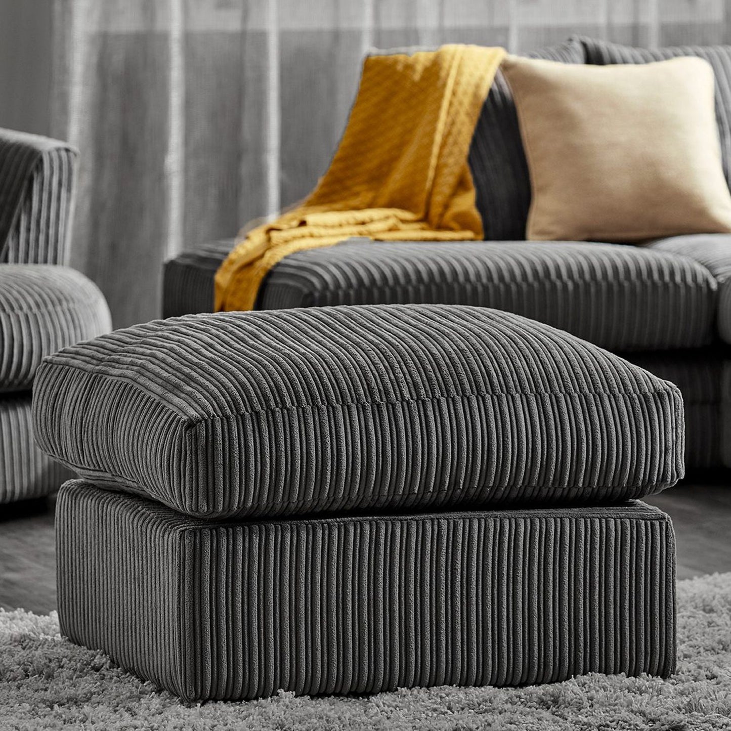Sofa narożna Blake Full Back Grey Jumbo Cord - podłokietnik po prawej i lewej stronie - dostępna w innych kolorach