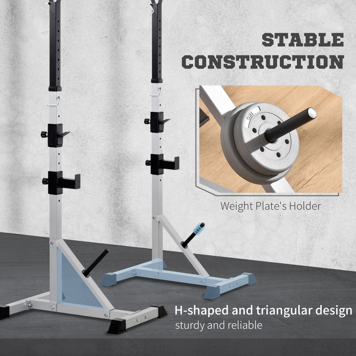 Stojak na sztangę HOMCOM Weights Barbell Rack Squat Stand, regulowany, przenośny, do podnoszenia ciężarów, maksymalne obciążenie 200 kg, odpowiedni do treningu w domowej siłowni