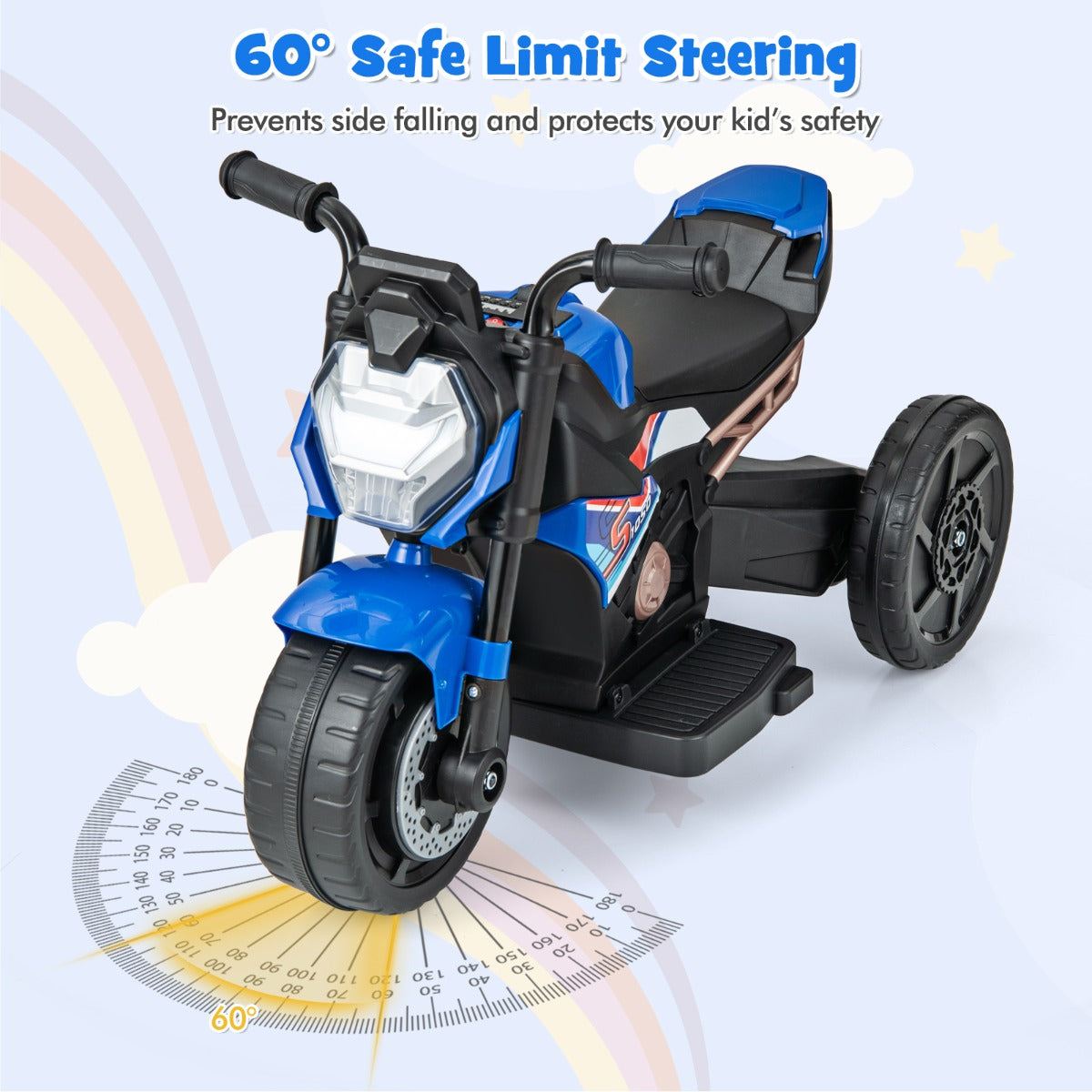 6V Kids Ride-on Motorcycle with 2-wheel/3-wheel Conversion & Detachable Training Wheels-Blue