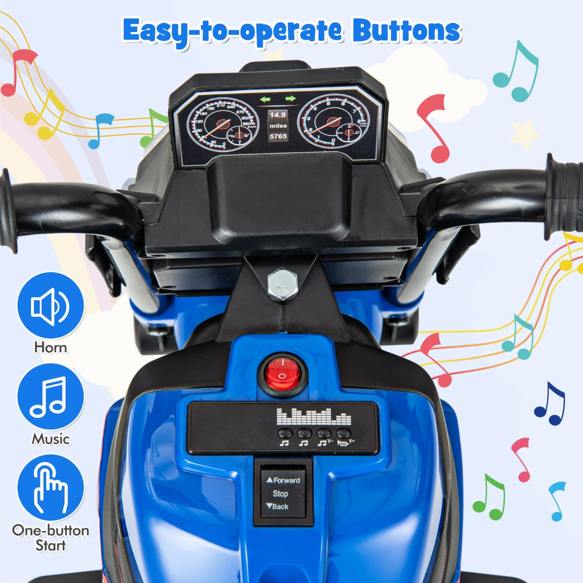 6V Kids Ride-on Motorcycle with 2-wheel/3-wheel Conversion & Detachable Training Wheels-Blue
